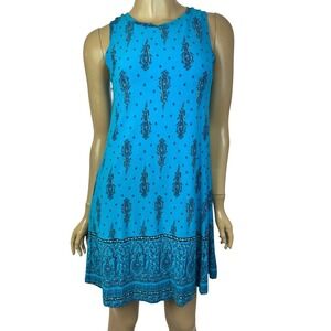 Loft Outlet Shift Dress Sz XS Petite Blue w/Pattern Sleeveless Rayon/Spandex